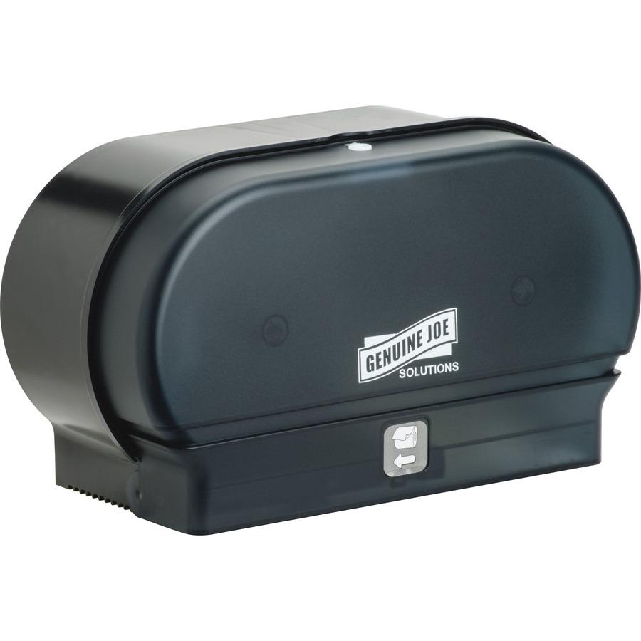 Genuine Joe Solutions Standard Bath Tissue Roll Dispenser - Manual - Roll - 2000 x Sheet, 2 x Roll - Black - Sliding Door - 6 / Carton. Picture 5