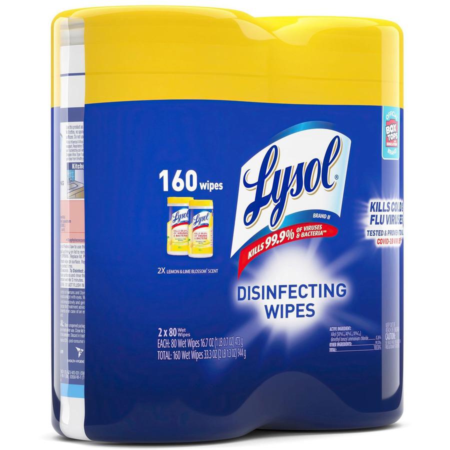 Lysol Disinfecting Wipes - Lemon Lime Scent - 80 / Canister - 6 / Carton - White. Picture 7