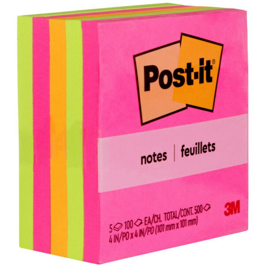 Post-it&reg; Notes - Poptimistic Color Collection - 4" x 4" - Square - 100 Sheets per Pad - Fuchsia, Neon Green, Neon Orange - Repositionable, Self-adhesive - 5 / Pack. Picture 5