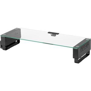 Lorell Single Shelf USB Glass Monitor Stand - 44 lb Load Capacity - 1 x Shelf(ves) - 3.7" Height x 24.1" Width x 8.3" Depth - Desktop - Glass - Black. Picture 6