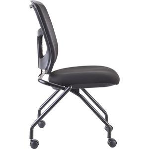 Lorell Nesting Chair - Black Fabric Seat - Mesh Back - Metal Frame - Rectangular Base - Black - 2 / Carton. Picture 6