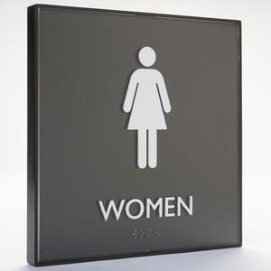 Lorell Women's Restroom Sign - 1 Each - Women Print/Message - 8" Width x 8" Height - Square Shape - Surface-mountable - Easy Readability, Injection-molded - Restroom, Architectural - Plastic - Black, . Picture 13