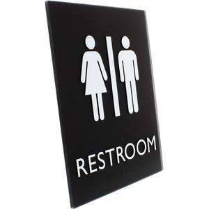 Lorell Unisex Restroom Sign - 1 Each - Toilette Men, TOILETTE (ladies) Print/Message - 6.4" Width x 8.5" Height - Rectangular Shape - Surface-mountable - Easy Readability, Braille - Restroom, Informat. Picture 6