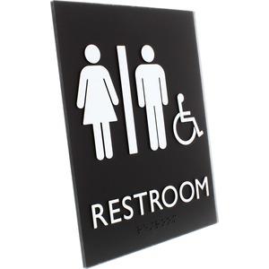 Lorell Unisex Handicap Restroom Sign - 1 Each - Restroom (Man/Woman/Wheelchair) Print/Message - 6.4" Width x 8.5" Height - Rectangular Shape - Surface-mountable - Easy Readability, Braille - Restroom . Picture 4