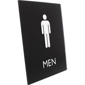Lorell Men's Restroom Sign - 1 Each - Men Print/Message - 6.4" Width x 8.5" Height - Rectangular Shape - Surface-mountable - Easy Readability, Braille - Plastic - Black. Picture 6