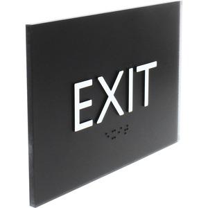 Lorell Exit Sign - 1 Each - 4.5" Width x 6.8" Height - Rectangular Shape - Easy Readability, Braille - Plastic - Black. Picture 3