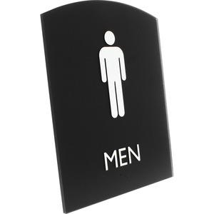 Lorell Arched Men's Restroom Sign - 1 Each - Men Print/Message - 6.8" Width x 8.5" Height - Rectangular Shape - Surface-mountable - Easy Readability, Braille - Plastic - Black. Picture 6