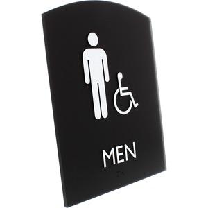Lorell Arched Men's Handicap Restroom Sign - 1 Each - Men Print/Message - 6.8" Width x 8.5" Height - Rectangular Shape - Surface-mountable - Easy Readability, Braille - Plastic - Black. Picture 5