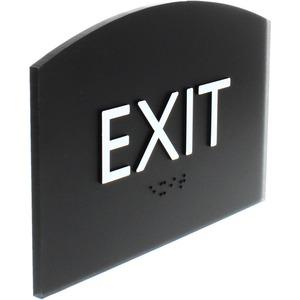 Lorell Exit Sign - 1 Each - 4.5" Width x 6.8" Height - Rectangular Shape - Easy Readability, Braille - Plastic - Black. Picture 2