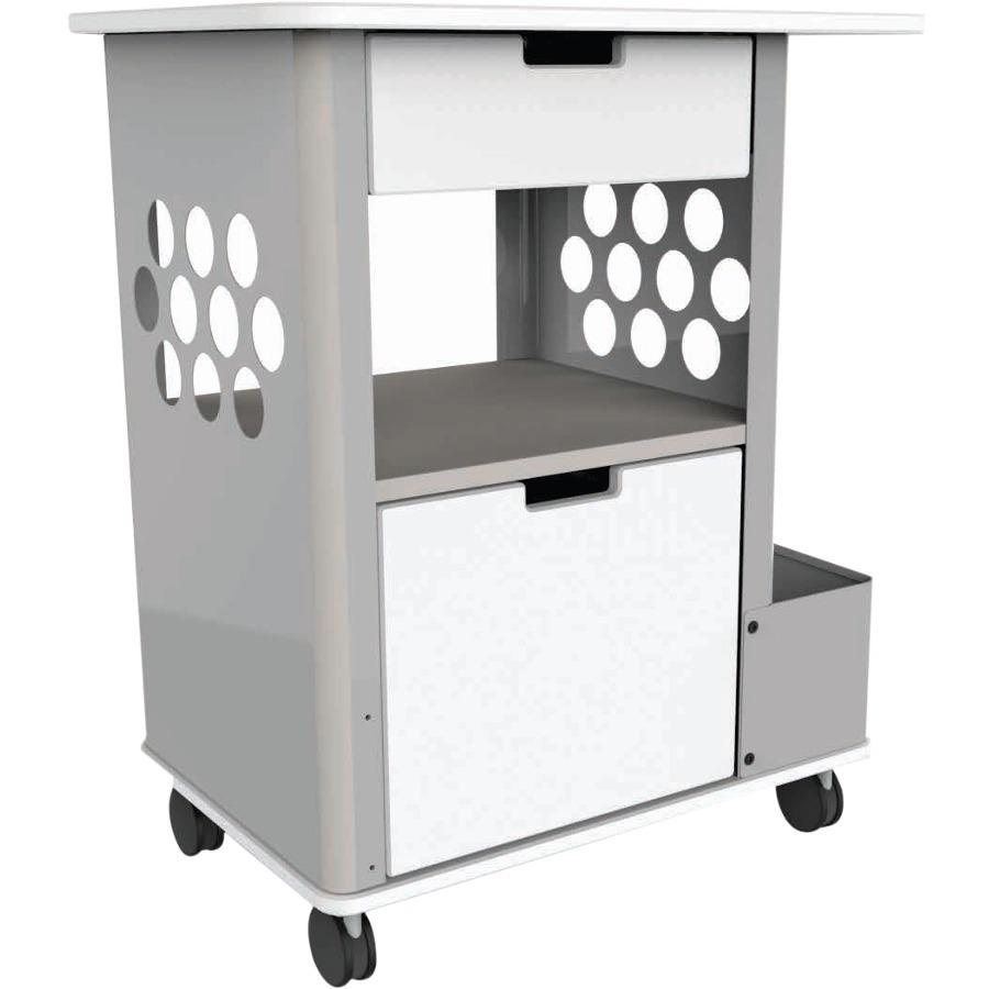 Focal Rolling Storage Cart - 2 Drawer - 5 Casters - Steel, Metal, Melamine - x 28" Width x 20" Depth x 33.5" Height - Silver Frame - White - 1 Each. Picture 4