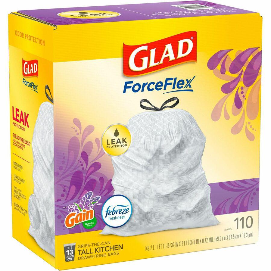 Glad ForceFlex Kitchen Bags, Tall, Drawstring, Mediterranean Lavender, 13 Gallon - 110 bags