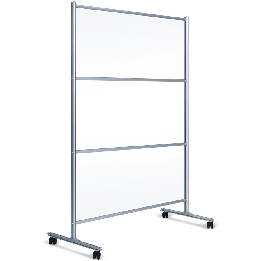 Bi-silque Mobile Glass Panel Divider - 50" Width x 22" Depth x 80.3" Height - Glass - Aluminum, Transparent. Picture 2