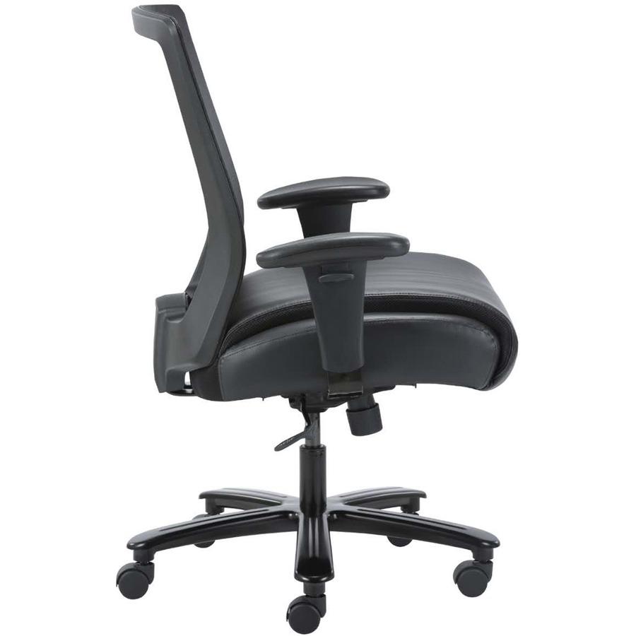 Lorell Heavy-duty Mesh Back Task Chair - Black Leather, Polyurethane Seat - Black - Armrest - 1 Each. Picture 10