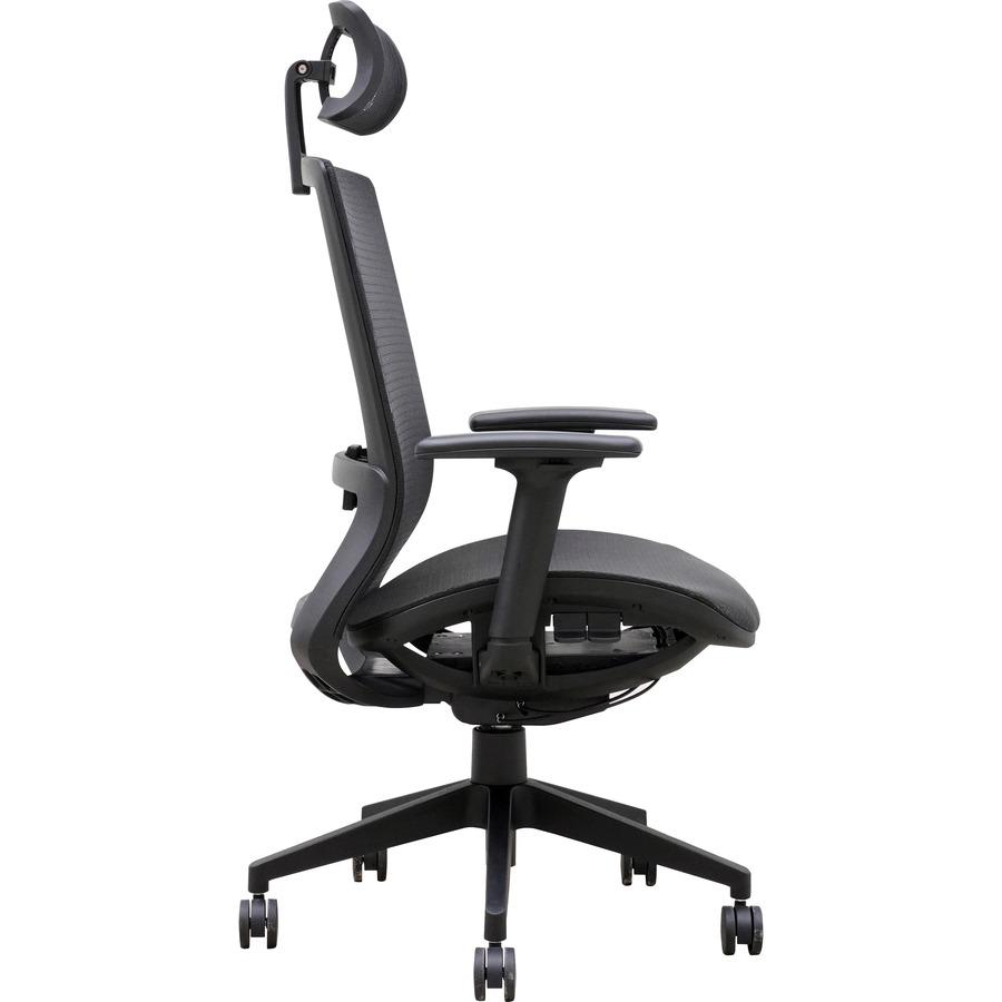 Lorell Mesh High-Back Task Chair With Headrest - Black - Armrest - 1 Each. Picture 8