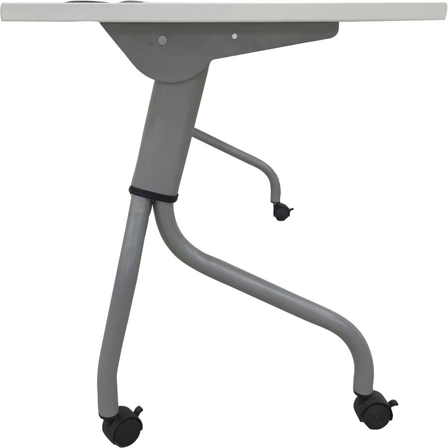 Lorell Flip Top Training Table - White Top - Silver Base - 4 Legs - 23.60" Table Top Length x 60" Table Top Width - 29.50" HeightAssembly Required - Melamine Top Material - 1 Each. Picture 9