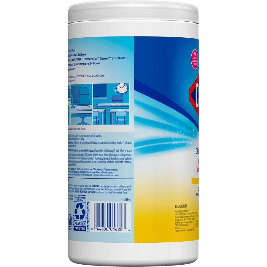 Clorox Disinfecting Cleaning Wipes Value Pack - Bleach-free - Ready-To-Use - Crisp Lemon Scent - 75 / Can - 6 / Carton - Anti-bacterial - White. Picture 10