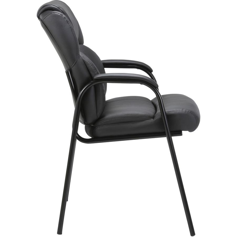 Lorell Low-back Cushioned Guest Chair - Black Bonded Leather Seat - Black Bonded Leather Back - Powder Coated Steel Frame - High Back - Four-legged Base - Armrest - 1 Each. Picture 9