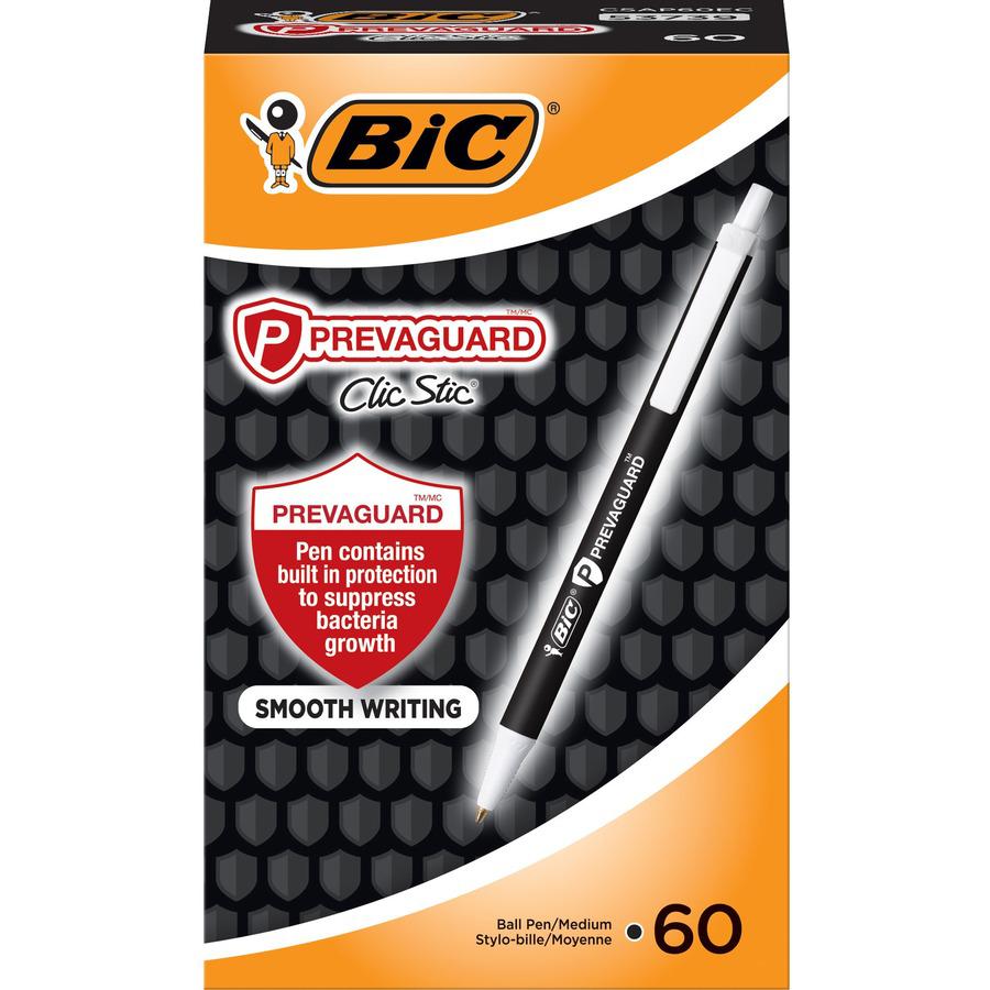 BIC PrevaGuard Clic Stic Antimicrobial Pens - Medium Pen Point - 1 mm Pen Point Size - Retractable - Black - 60 / Box. Picture 7