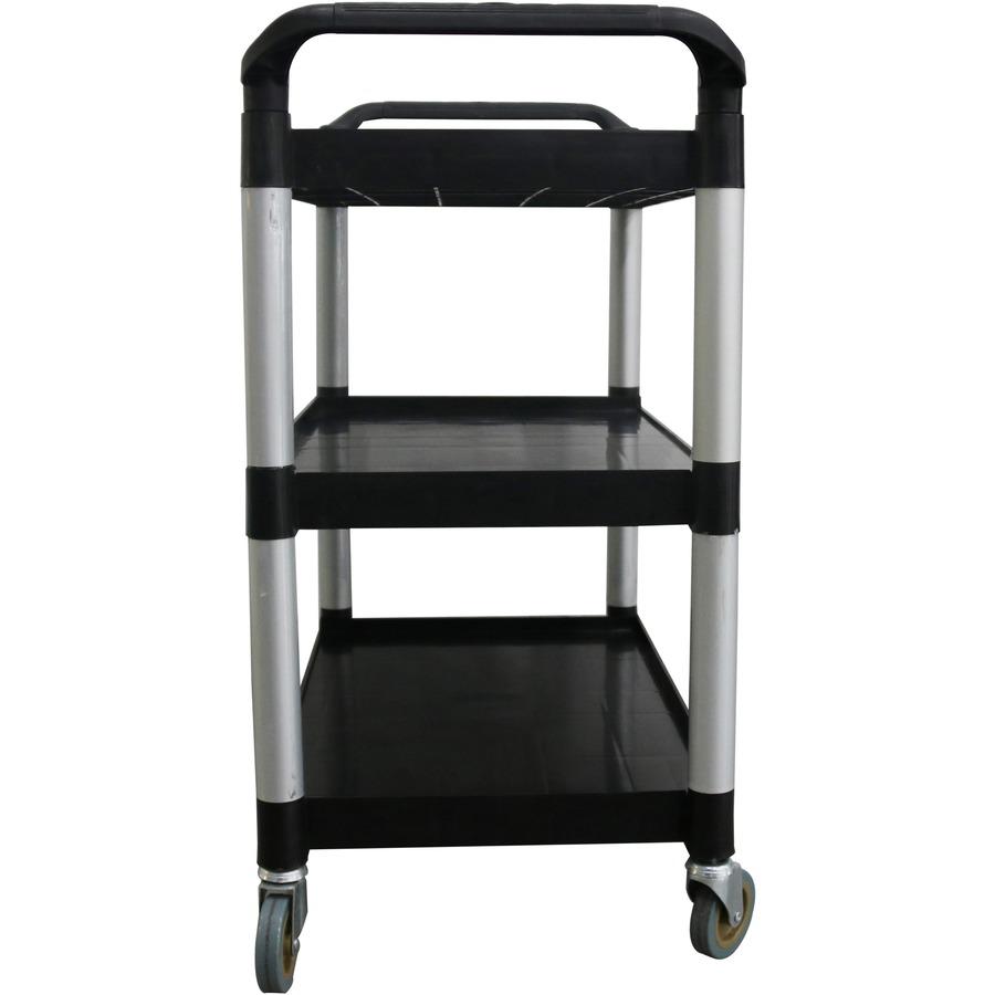 Lorell X-tra Utility Cart - 3 Shelf - Dual Handle - 300 lb Capacity - 4 Casters - 4" Caster Size - Plastic - x 42" Width x 20" Depth x 38" Height - Black - 1 Each. Picture 11