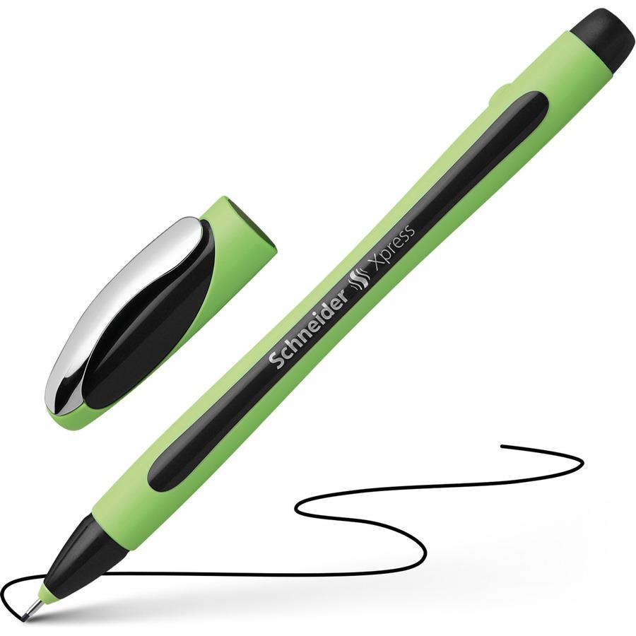 Schneider Xpress Fineliner Pen - Medium Pen Point - 0.8 mm Pen Point Size - Black - Black Rubberized, Green Barrel - Stainless Steel Tip - 10 / Pack. Picture 4