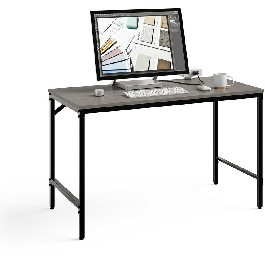 Safco Simple Study Desk - Sterling Ash Rectangle, Laminated Top - Black Powder Coat Four Leg Base - 4 Legs - 45.50" Table Top Width x 23.50" Table Top Depth x 0.75" Table Top Thickness - 29.50" Height. Picture 2