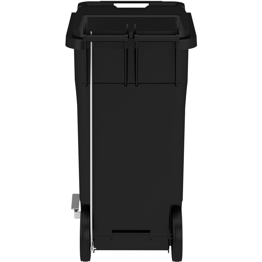 Safco 32 Gallon Plastic Step-On Receptacle - 32 gal Capacity - Easy to Clean, Foot Pedal, Lightweight, Handle, Wheels, Mobility - 37" Height x 21.3" Width x 20" Depth - Plastic - Black - 1 Carton. Picture 4