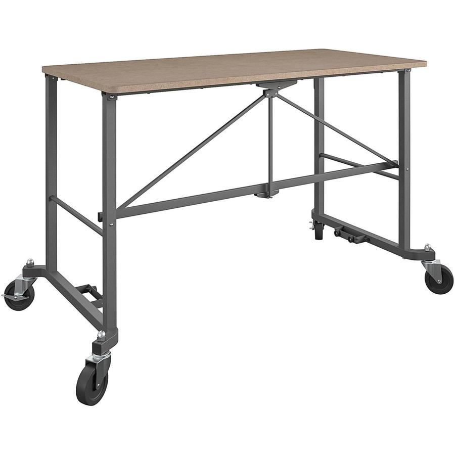 Cosco Smartfold Portable Work Desk Table - Rectangle Top - Four Leg Base - 4 Legs - 350 lb Capacity x 51.40" Table Top Width x 26.50" Table Top Depth - 55.45" Height - Assembly Required - Brown - Stee. Picture 13