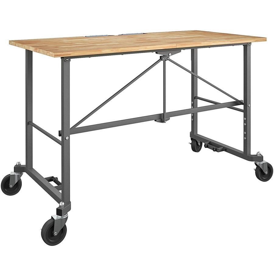 Cosco Smartfold Portable Work Desk Table - Four Leg Base - 4 Legs - 400 lb Capacity x 14.50" Table Top Width x 25.51" Table Top Depth - 55.25" Height - Gray - Steel - Hardwood Top Material - 1 Each. Picture 5