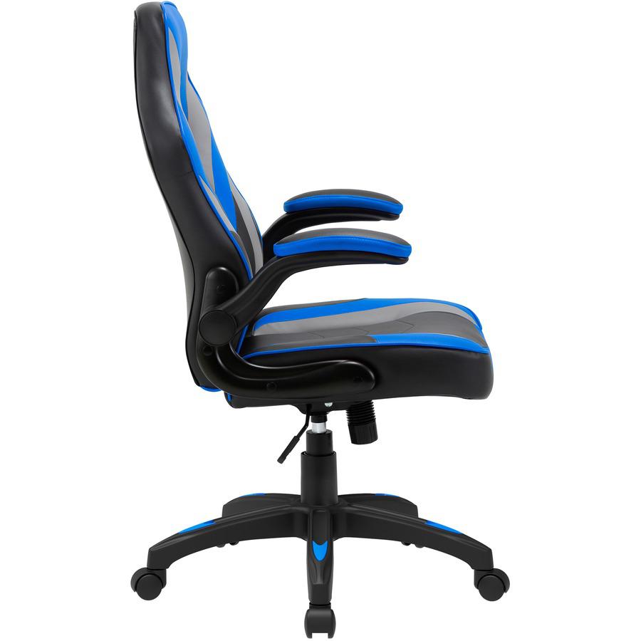 Lorell High-Back Gaming Chair - For Gaming - Vinyl, Nylon - Blue, Black, Gray. Picture 6