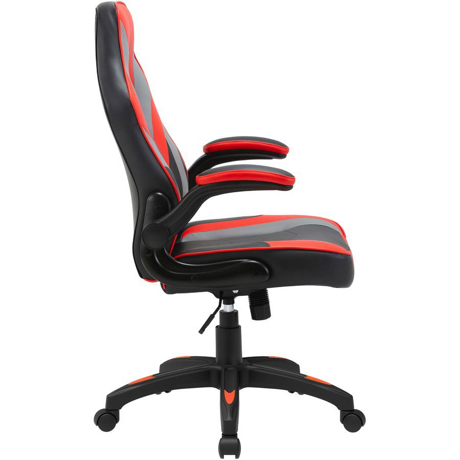Lorell High-Back Gaming Chair - For Gaming - Vinyl, Nylon - Red, Black, Gray. Picture 14