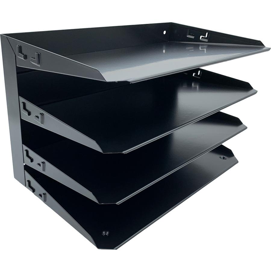 Huron Horizontal Slots Desk Organizer - 4 Compartment(s) - Horizontal - 15" Height x 9.3" Width x 8.6" Depth - Durable - Black - Steel - 1 Each. Picture 2