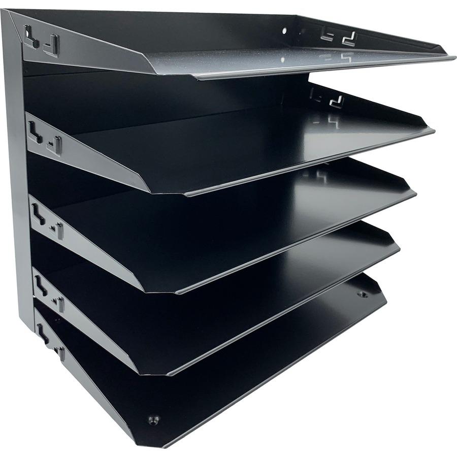 Huron Horizontal Slots Desk Organizer - 5 Compartment(s) - Horizontal - 15" Height x 15" Width x 8.8" Depth - Durable, Label Holder - Black - Steel - 1 Each. Picture 6