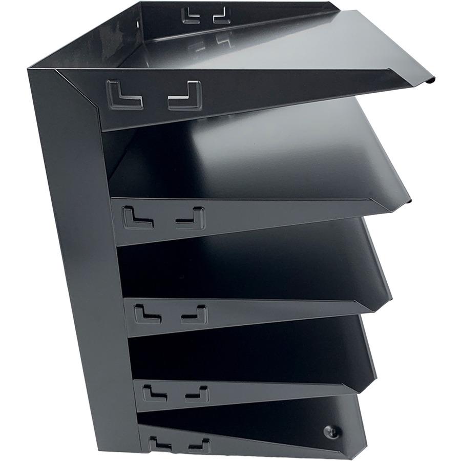Huron Horizontal Slots Desk Organizer - 5 Compartment(s) - Horizontal - 12" Height x 8.8" Width x 12" Depth - Durable - Black - Steel - 1 Each. Picture 8