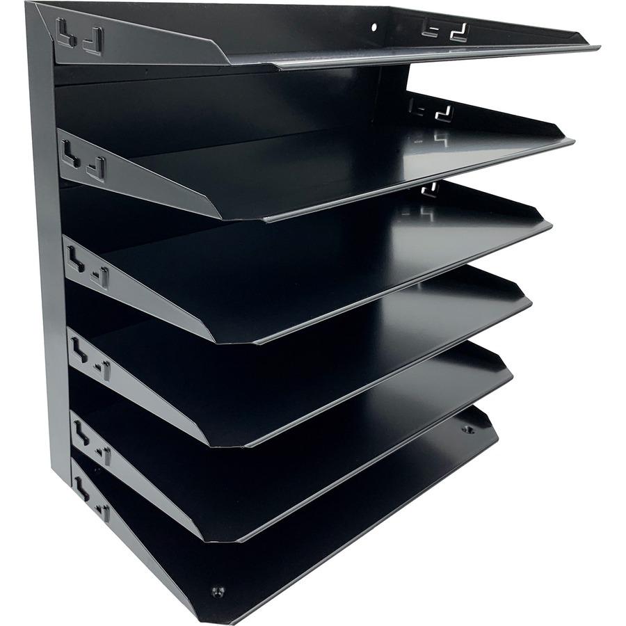 Huron Horizontal Slots Desk Organizer - 6 Compartment(s) - Horizontal - 15" Height x 15" Width x 8.7" Depth - Durable, Label Holder - Black - Steel - 1 Each. Picture 5