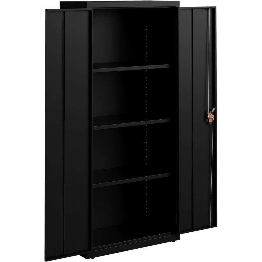 Lorell Slimline Storage Cabinet - 30" x 15" x 66" - 4 x Shelf(ves) - 720 lb Load Capacity - Durable, Welded, Nonporous Surface, Recessed Handle, Removable Lock, Locking System - Black - Baked Enamel -. Picture 2