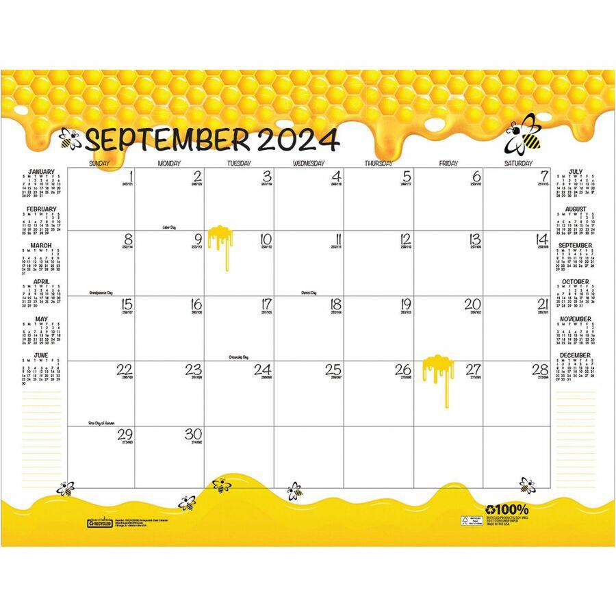 House of Doolittle Honeycomb Monthly Desk Pad Calendar - Julian Dates - Monthly - 12 Month - January 2024 - December 2024 - 22" x 17" Sheet Size - Desk Pad - Yellow - Reinforced Corner, Note Page - 1 . Picture 12