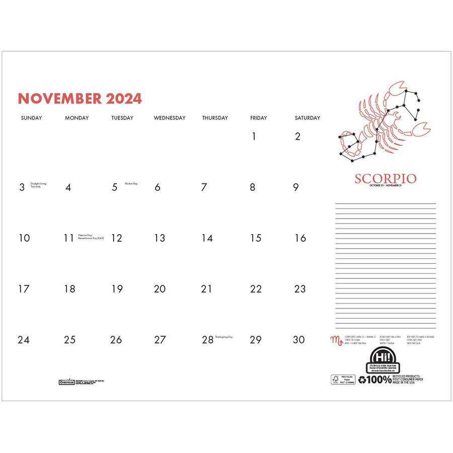 House of Doolittle Zodiac Monthly Desk Pad Calendar - Julian Dates - Monthly - 12 Month - January - December - 1 Month Single Page Layout - 18 1/2" x 13" Sheet Size - Headband - Desk Pad - Black, Mult. Picture 10
