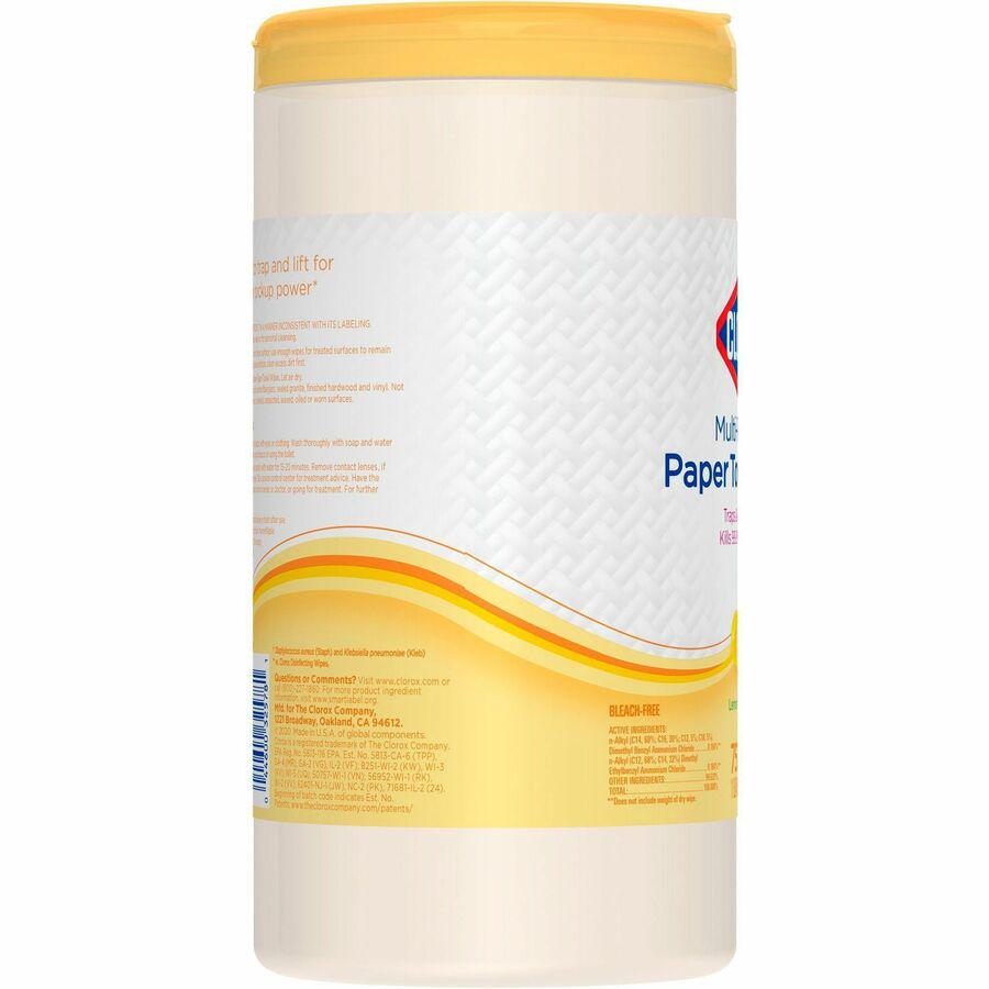 Clorox Multipurpose Paper Towel Wipes - Ready-To-Use Wipe - Lemon Verbena Scent - 75 / Canister - 1 Each - White. Picture 10