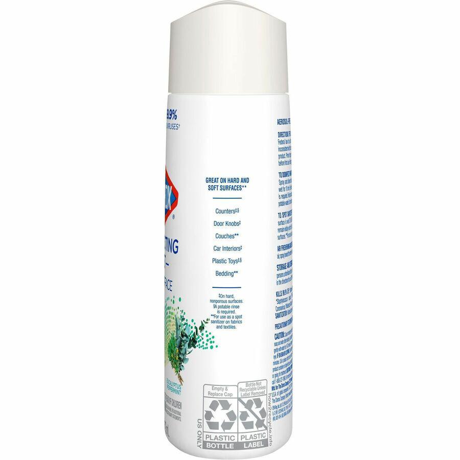 Clorox Disinfecting, Sanitizing, and Antibacterial Mist - 16 fl oz (0.5 quart) - Eucalyptus Peppermint Scent - 1 Each - Non-aerosol, Bleach-free - White. Picture 12