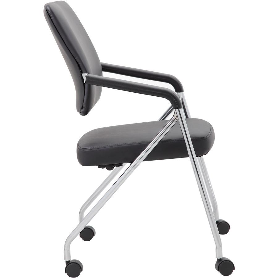 Boss Caressoft Plus Training Chair - Black Seat - Black Back - Chrome Frame - Four-legged Base - Vinyl - Armrest - 2 / Carton. Picture 10