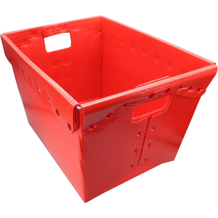 Flipside Primary Assorted Plastic Storage Postal Tote - 4 Pack - x 13.3" Width x 11.6" Depth x 18.3" Height - 11 gal - Lid Closure - Rugged - Plastic - Assorted - For Moving, Storage - 4 / Pack. Picture 4