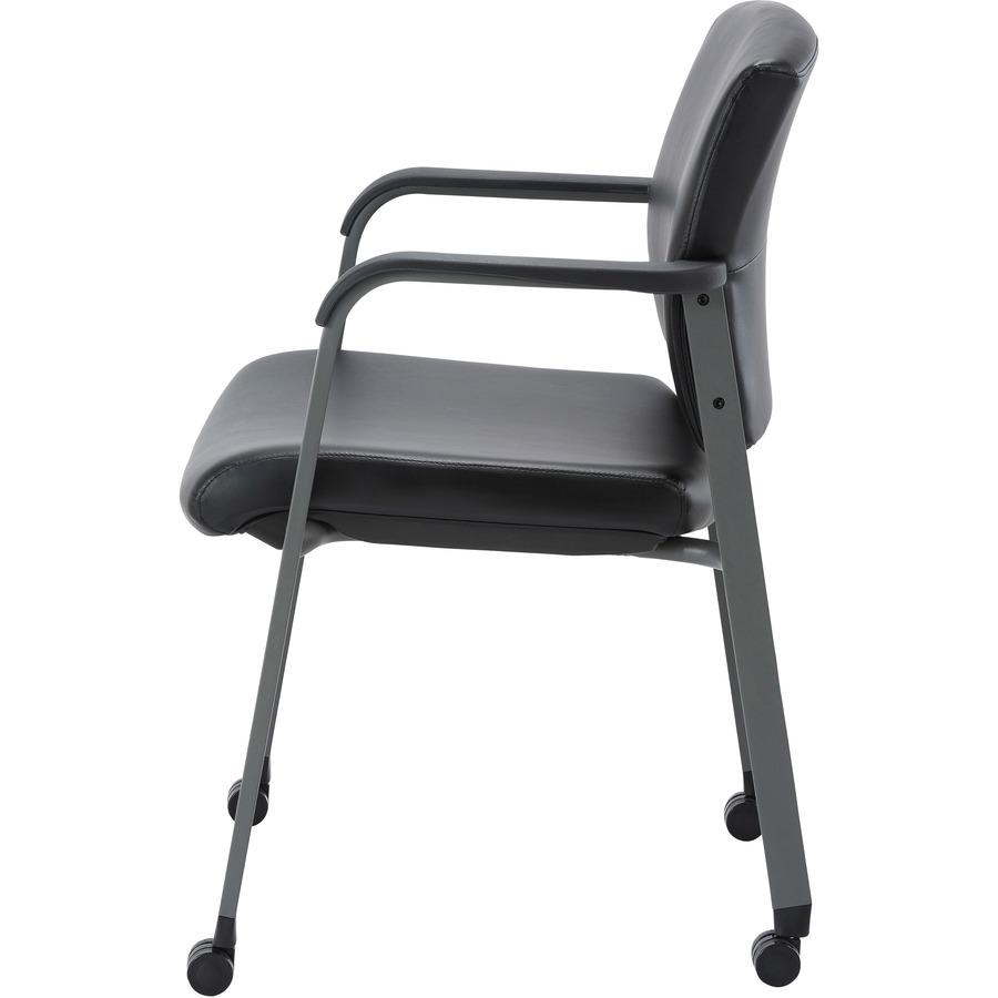 Lorell Healthcare Upholstery Guest Chair with Casters - Vinyl Seat - Vinyl Back - Steel Frame - Square Base - Black - Armrest - 1 Each. Picture 9