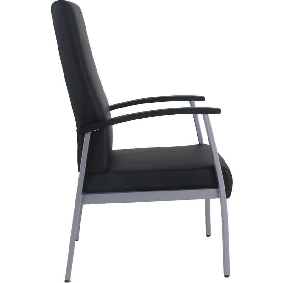 Lorell High-Back Healthcare Guest Chair - Vinyl Seat - Vinyl Back - Powder Coated Silver Steel Frame - High Back - Four-legged Base - Black - Armrest - 1 Each. Picture 9