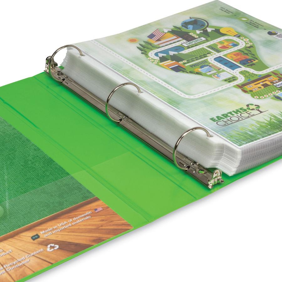 Samsill Earth's Choice Plant-based View Binders - 1 1/2" Binder Capacity - Letter - 8 1/2" x 11" Sheet Size - 3 x Round Ring Fastener(s) - Chipboard, Polypropylene, Plastic - Lime - Recycled - Bio-bas. Picture 9