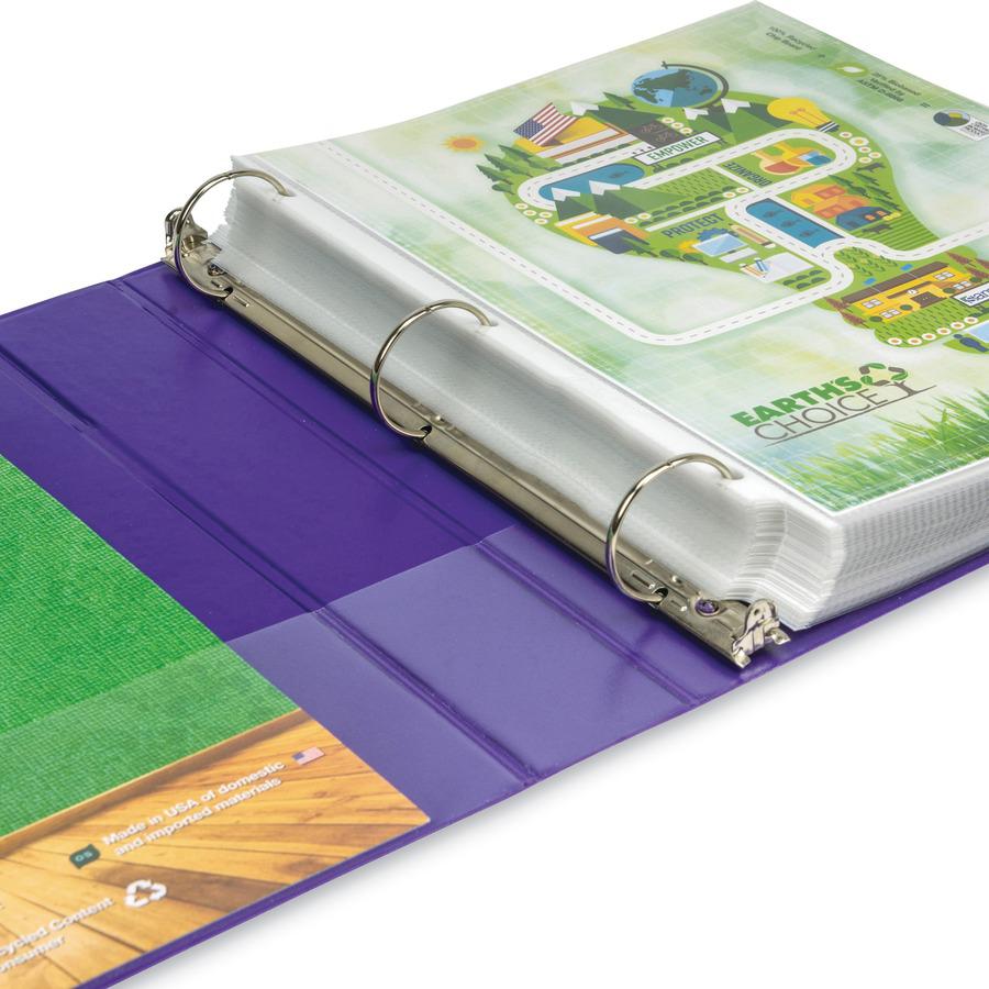 Samsill Earth's Choice Plant-based View Binders - 1 1/2" Binder Capacity - Letter - 8 1/2" x 11" Sheet Size - 3 x Round Ring Fastener(s) - Chipboard, Polypropylene, Plastic - Purple - Recycled - Bio-b. Picture 7