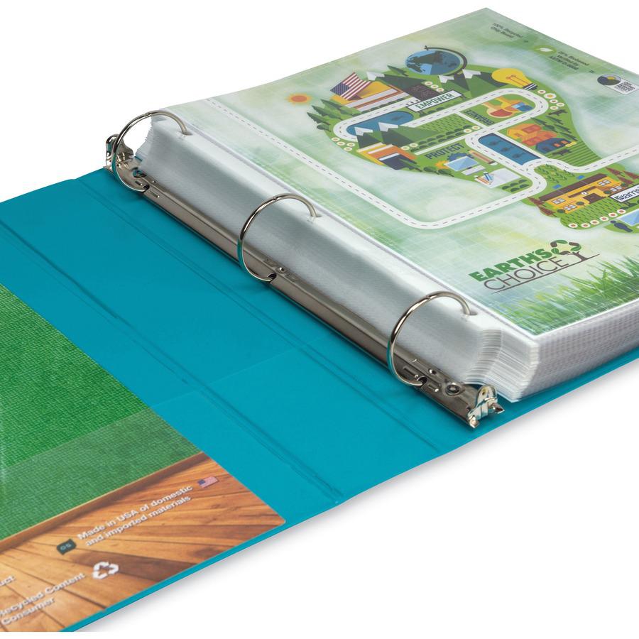 Samsill Earth's Choice Plant-based View Binders - 1 1/2" Binder Capacity - Letter - 8 1/2" x 11" Sheet Size - 3 x Round Ring Fastener(s) - Chipboard, Polypropylene, Plastic - Turquoise - Recycled - Bi. Picture 9