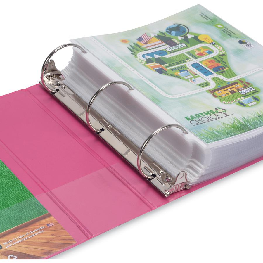 Samsill Earth's Choice Plant-based View Binders - 3" Binder Capacity - Letter - 8 1/2" x 11" Sheet Size - 3 x Round Ring Fastener(s) - 2 Pocket(s) - Chipboard, Polypropylene, Plastic - Berry Pink - Re. Picture 8