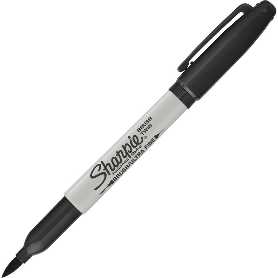 Sharpie Brush Twin Permanent Markers - Fine, Broad, Ultra Fine Marker Point - Black - 12 / Dozen. Picture 6