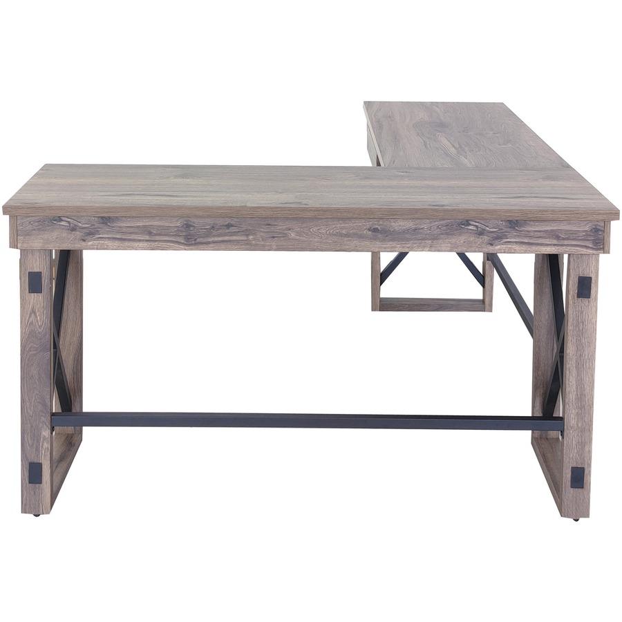 LYS L-Shaped Industrial Desk - L-shaped Top - 200 lb Capacity x 52.13" Table Top Width x 19.75" Table Top Depth - 29.50" Height - Assembly Required - Aged Oak - Medium Density Fiberboard (MDF) - 1 Eac. Picture 10