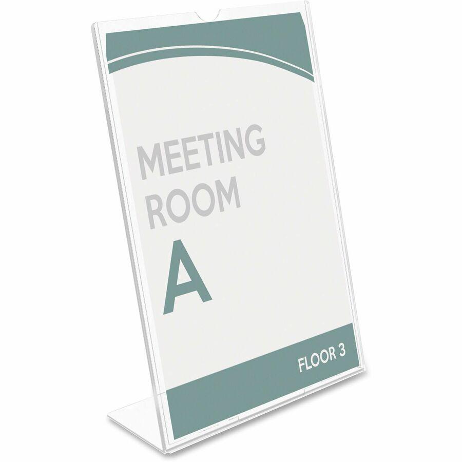 Deflecto Superior Image Slanted Sign Holders - 12 / Carton - 8.5" Width x 11" Height x 3.5" Depth - L-shaped Shape - Top Loading, Durable - Polystyrene - Clear. Picture 6